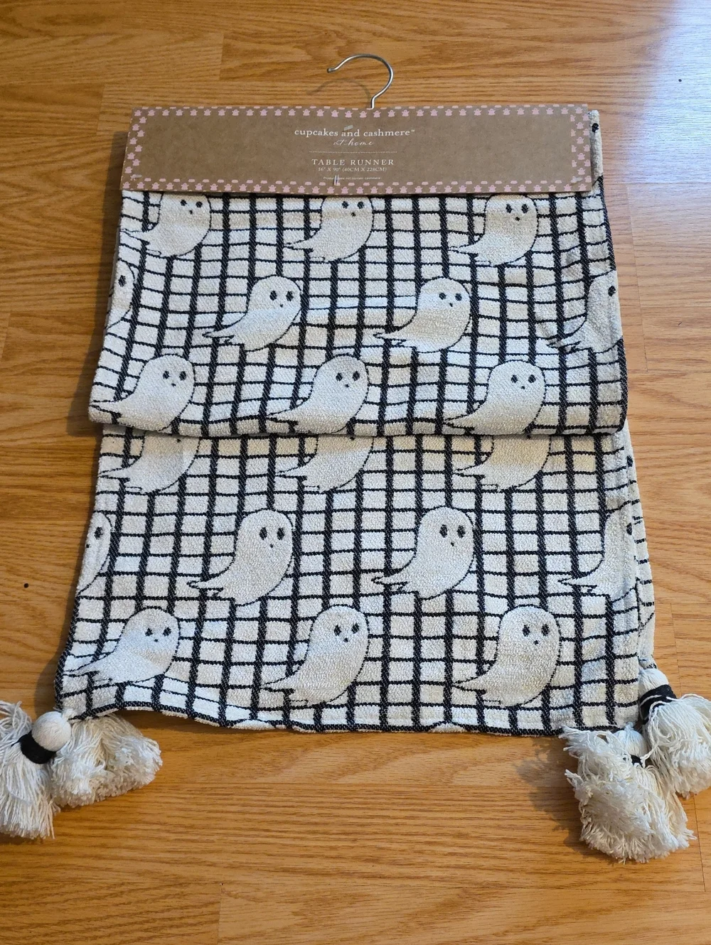 cupcakes & cashmere Cream and Black Ghost Pattern Table Runner